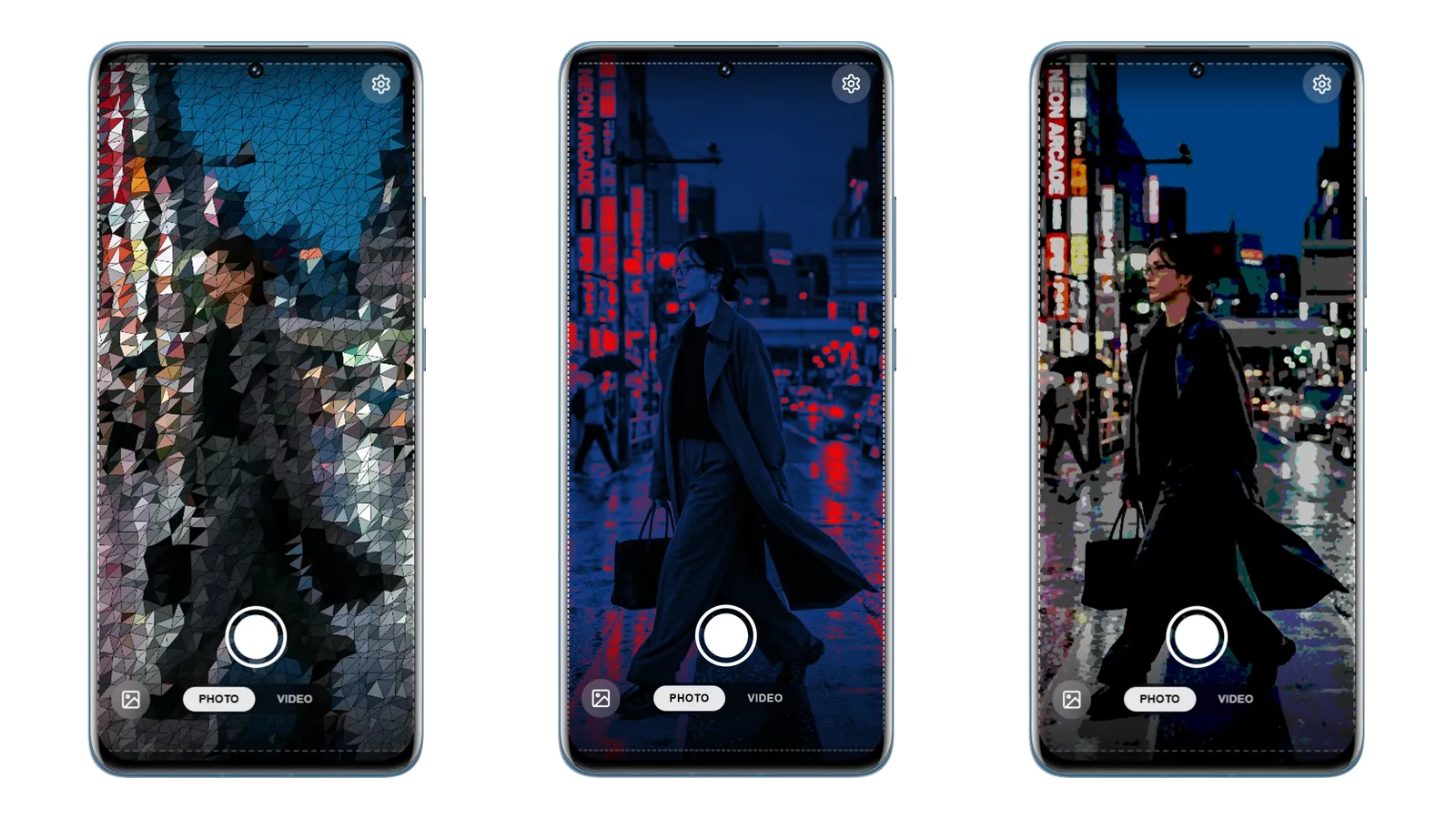 Fashion scene with mosaic and duotone effects