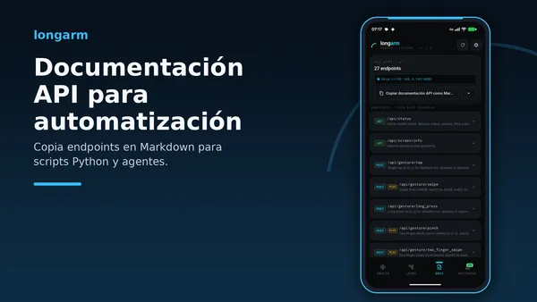 Documentación API lista para scripts y agentes