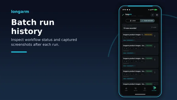 Batch Run History and Screenshot Results